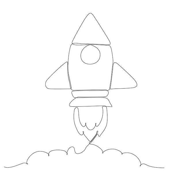 Continuous line drawing. Start rocket icon. Vector illustration.