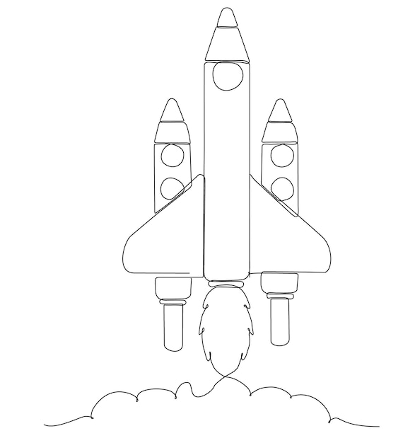 Continuous line drawing. Start rocket icon. Vector illustration.