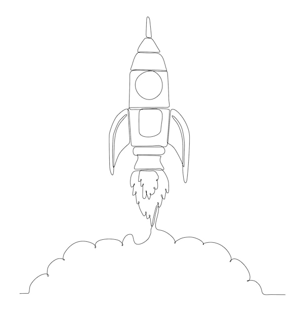 Continuous line drawing. Start rocket icon. Vector illustration.