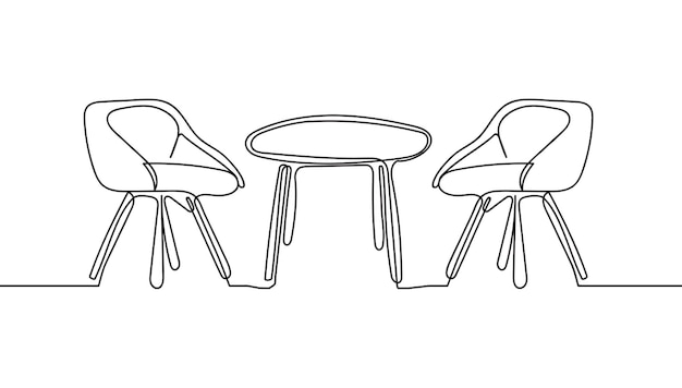 Continuous line drawing table and chairs