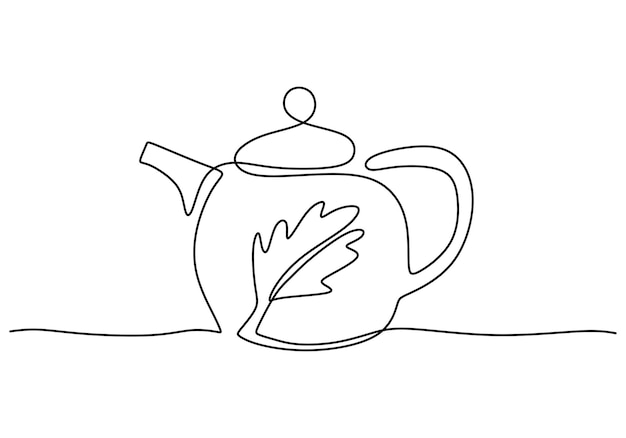 Continuous line drawing of teapot Vintage kettle with handle isolated image on white background