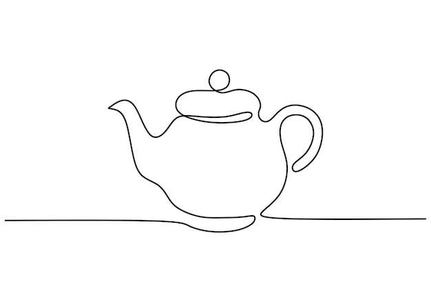 Continuous line drawing of teapot Vintage kettle with handle isolated image