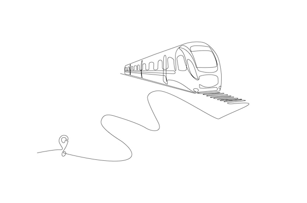 Continuous line drawing of train connected with location symbol vector illustration Premium Vector