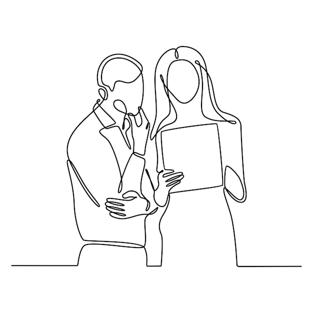 Continuous line drawing of two business people discussing vector