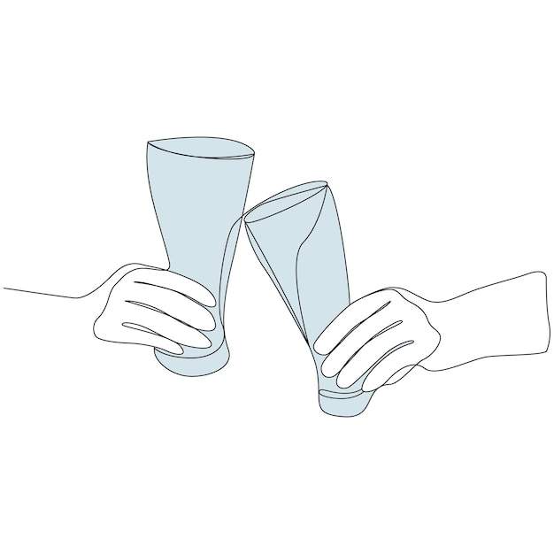 Continuous line drawing of two hand holding beer glass vector illustration