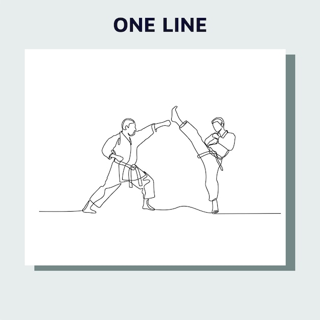 Continuous line drawing of two male karate athletes