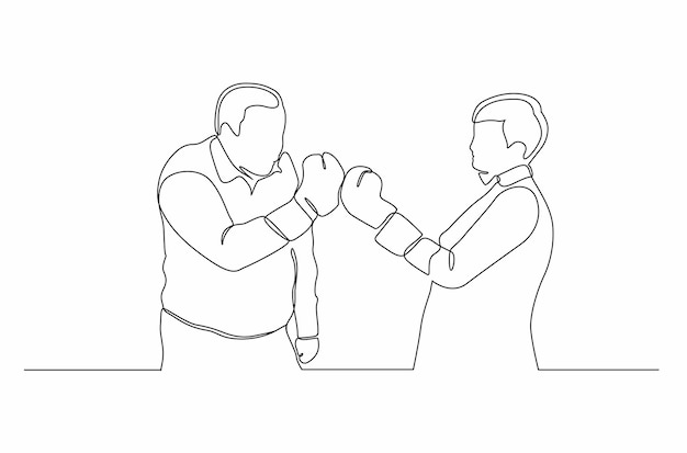 Continuous line drawing of two men duel boxing vector illustration Premium Vector