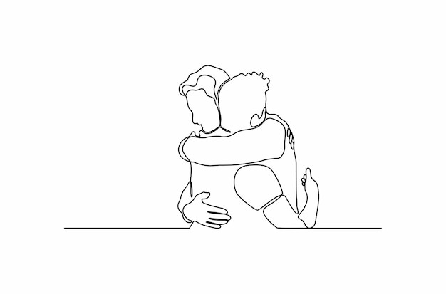 Continuous line drawing of two people hugging each other a couple hugging each other Premium Vector