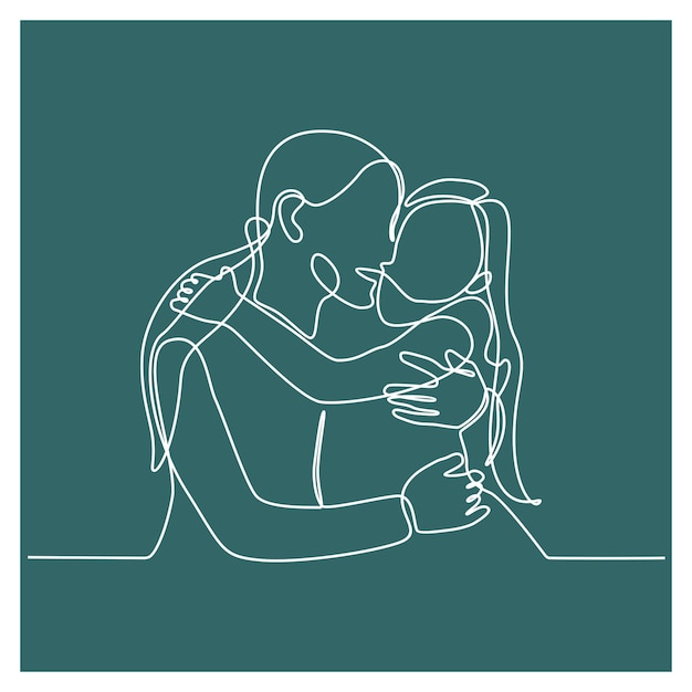 Continuous line drawing of two people hugging each other Two young men hug each other