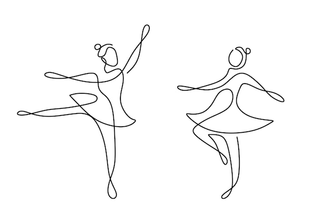 Continuous line drawing of two woman ballet dancer Two young beautiful professional lady dancer practice ballet together to perform in minimalist design Dance sport concept Vector illustration