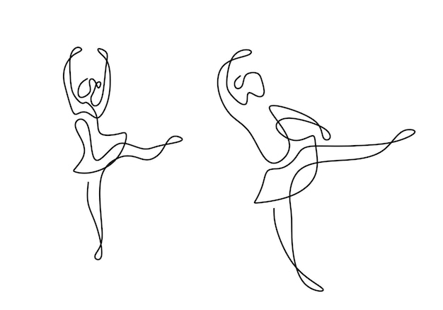 Continuous line drawing of two woman ballet dancer Two young beautiful professional lady dancer practice ballet together to perform in minimalist design Dance sport concept Vector illustration