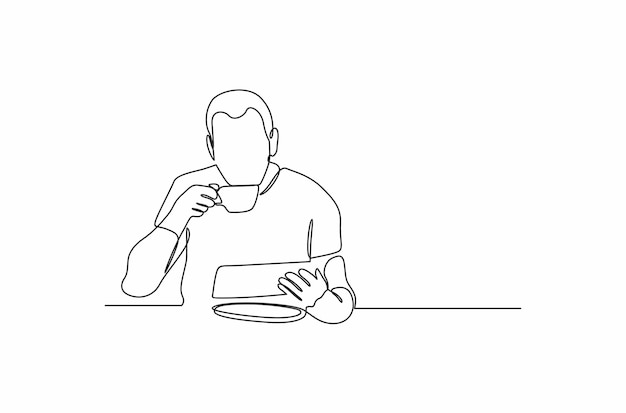 Continuous line drawing of variety styles of people drinking coffee vector illustration Premium Vect