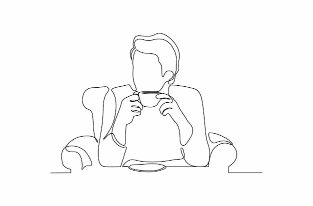 Continuous line drawing of variety styles of people drinking coffee vector illustration Premium Vect