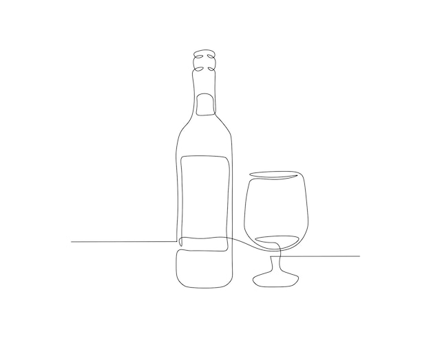 Continuous Line Drawing Of Wine Bottle One Line Of A Bottle Of Wine Wine Bottle Continuous Line Art Editable Outline