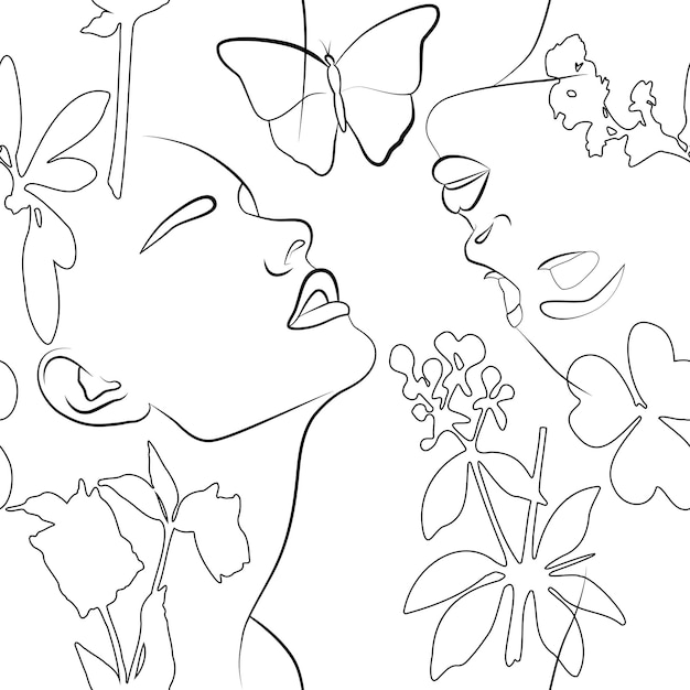 A continuous line drawing with a female face leaves