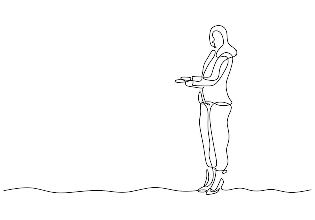 Continuous line drawing of woman business presentation