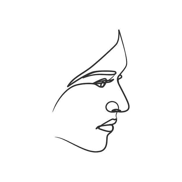 Continuous line drawing of woman face. Cute female linear portrait. One line woman portrait