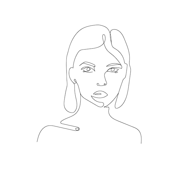 Continuous line drawing of woman face fashion concept minimalist beauty of womanvector