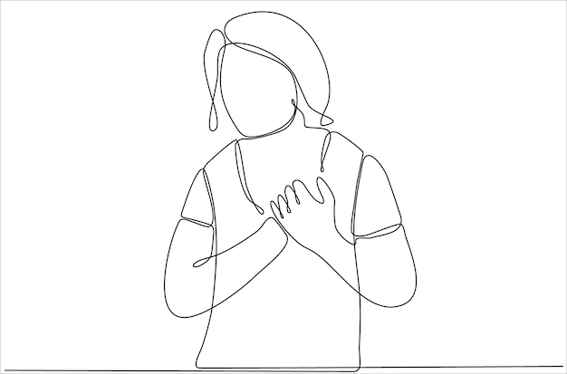 continuous line drawing of woman having heart attack premium vector