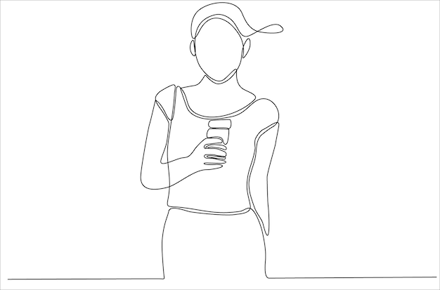 continuous line drawing of woman holding glass of wine premium vector illustration