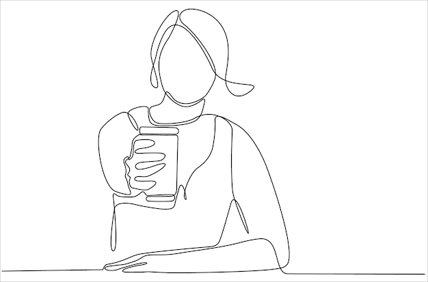 continuous line drawing of woman holding glass of wine premium vector illustration