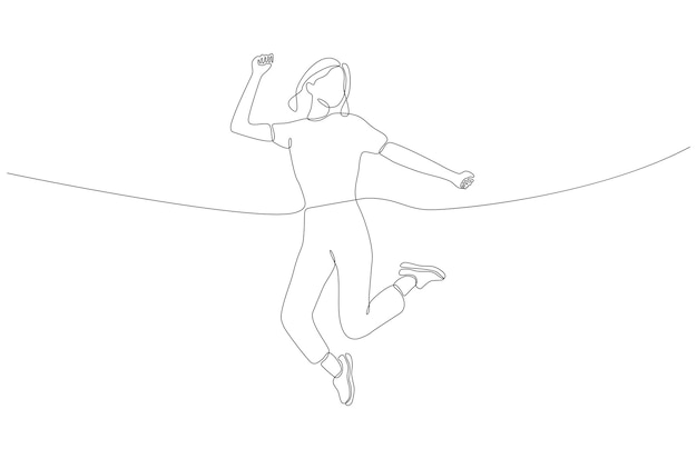 Continuous line drawing of woman on jumping for celebrate vector illustration Premium Vector