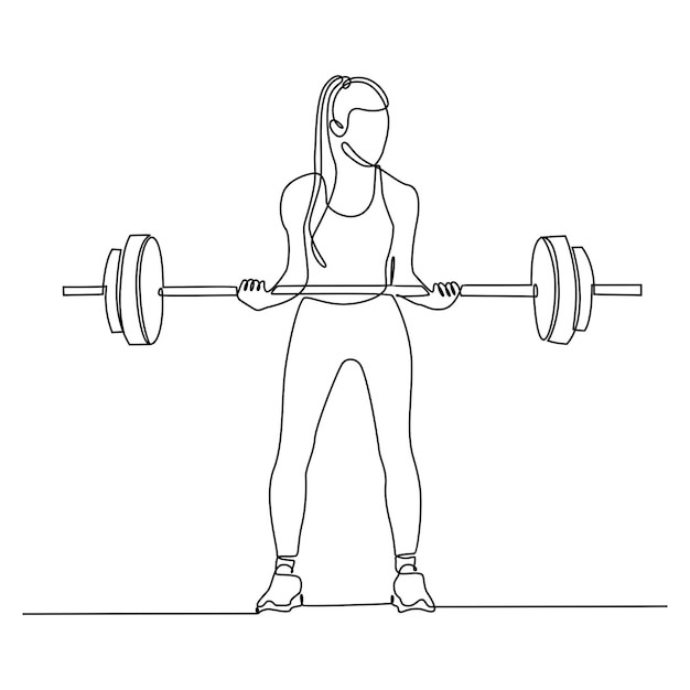 continuous line drawing of a woman lifting weights isolated on white background