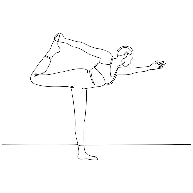 continuous line drawing woman practicing yoga fitness concept Vector illustration