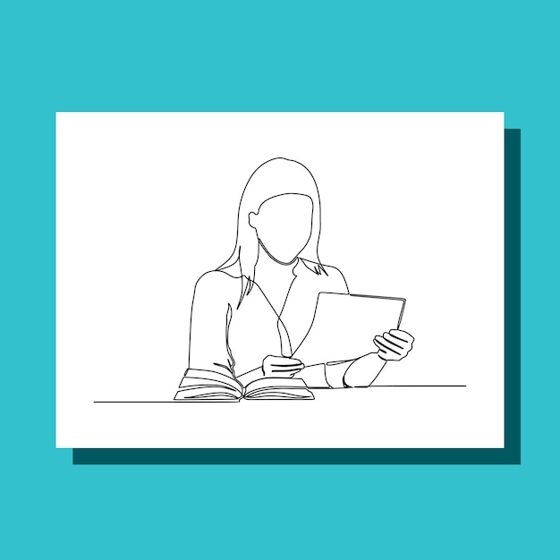 continuous line drawing of woman reading letter