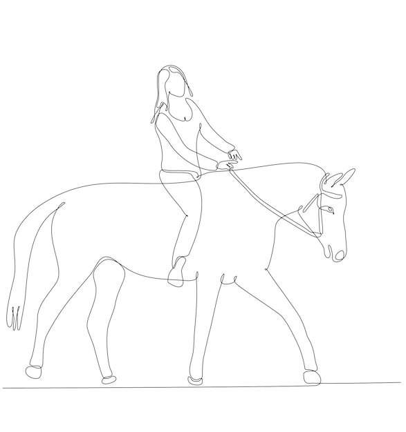 continuous line drawing woman riding a horse