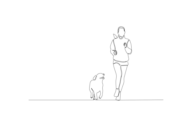 Continuous line drawing of a woman running with her dog pet vector illustration Premium vector