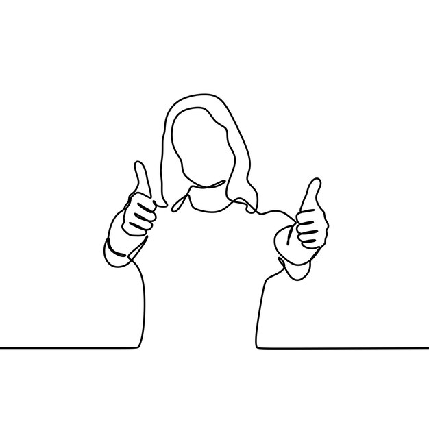 Vector continuous line drawing of woman showing hand gesture