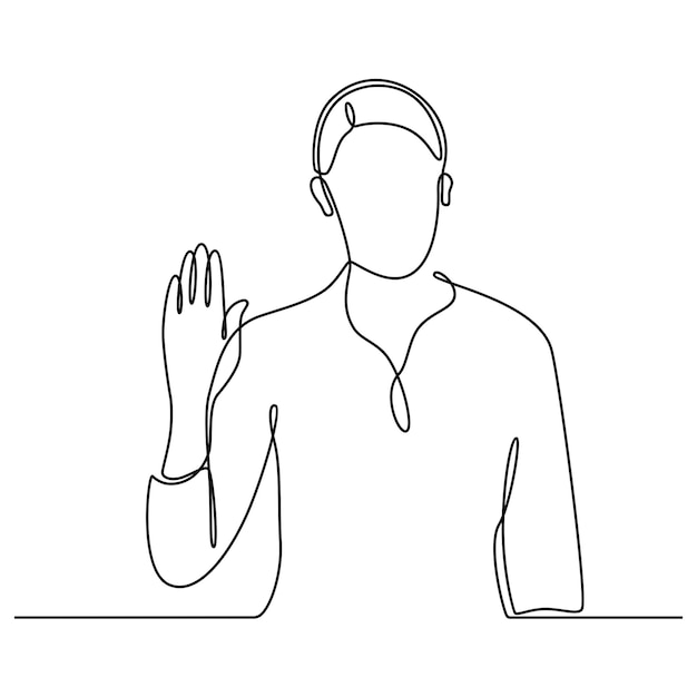 continuous line drawing of a woman showing a stop hand gesture vector illustration