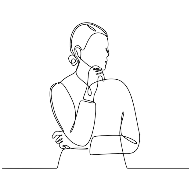 continuous line drawing of a woman thinking about problems with indecision vector