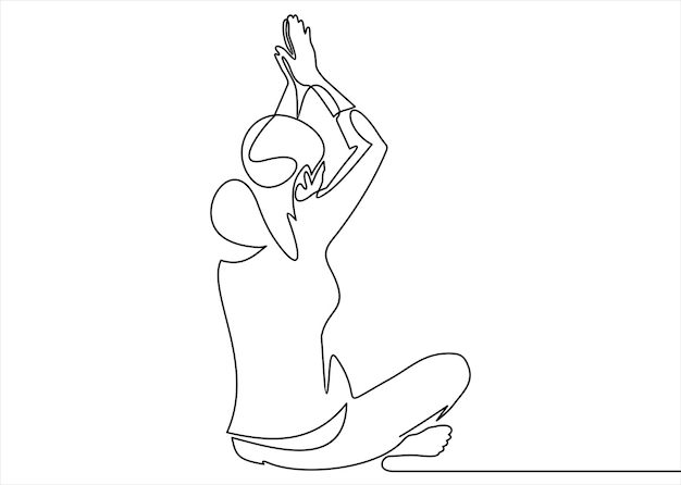 continuous line drawing of women fitness yoga concept vector health illustration