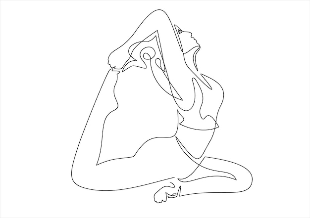 continuous line drawing of women fitness yoga concept vector health illustration