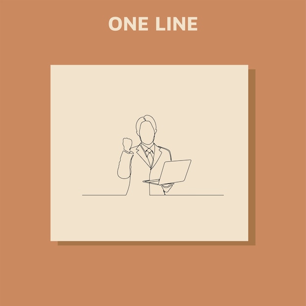 continuous line drawing of Young businessman standing