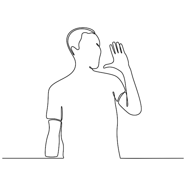 continuous line drawing of a young man screaming and shouting loudly to the side