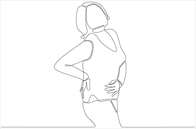 continuous line drawing of young woman suffering from stomachache premium vector