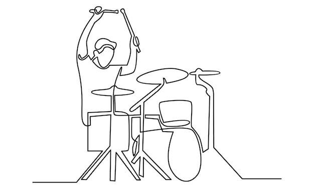 Continuous line of drum player illustration