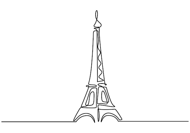 Continuous line of Eifel tower in paris One single line of Eifel tower in paris isolated on white background