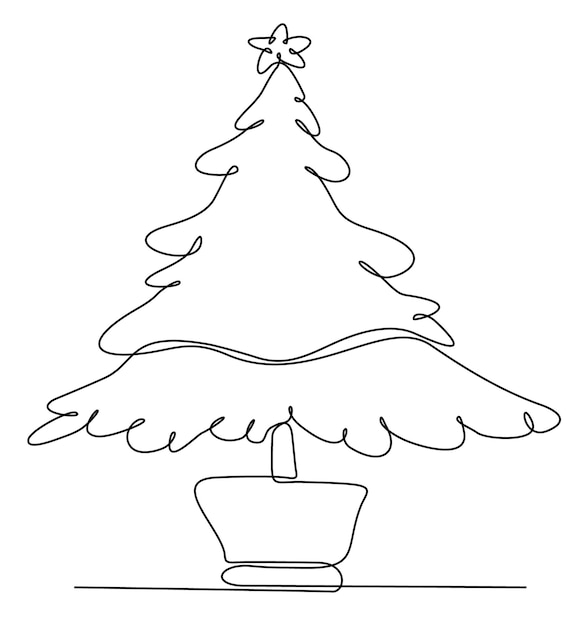 continuous line fir tree vector illustration