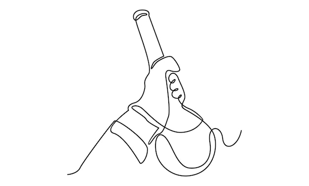 Continuous line of hand hold the laboratory glassware illustration