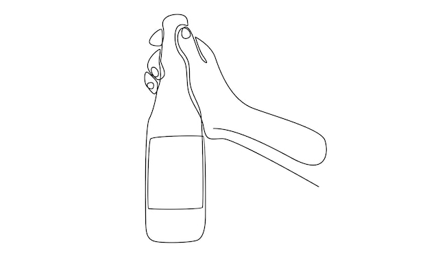 continuous line of hand holding a champagne bottle