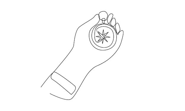 continuous line of hand holding compass