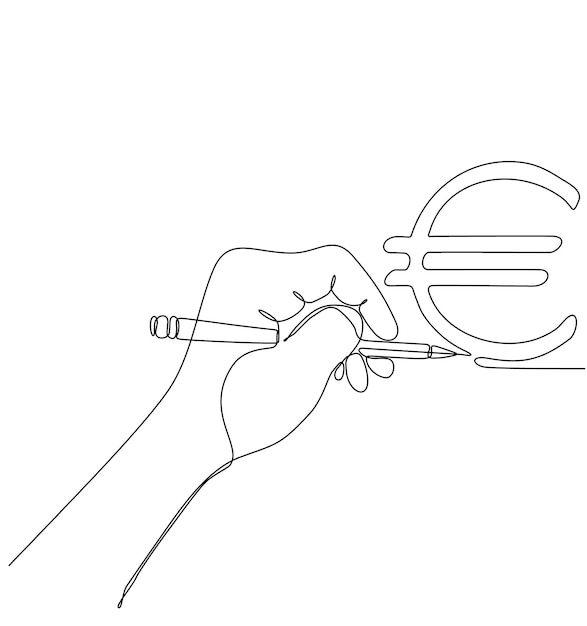 Vector continuous line of hand and pen drawing euro symbol