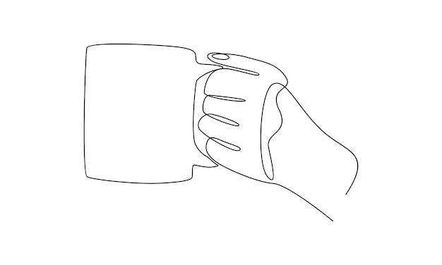 continuous line of hands holding a cup of hot coffee