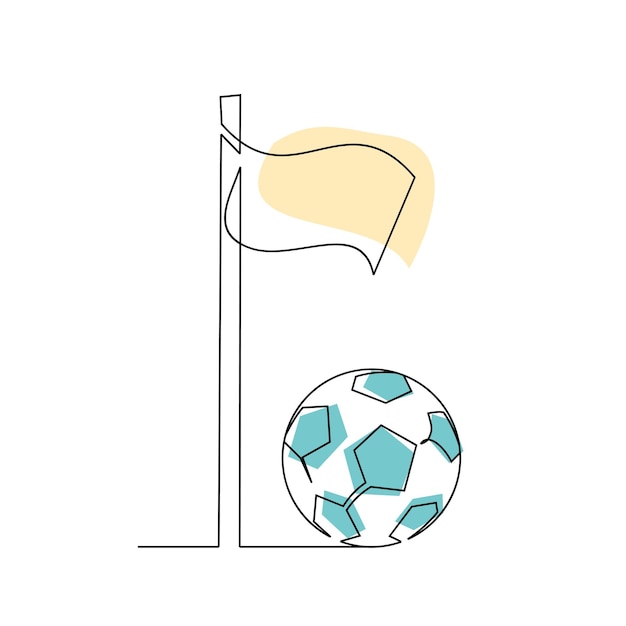 Continuous line Illustration football ball and flag