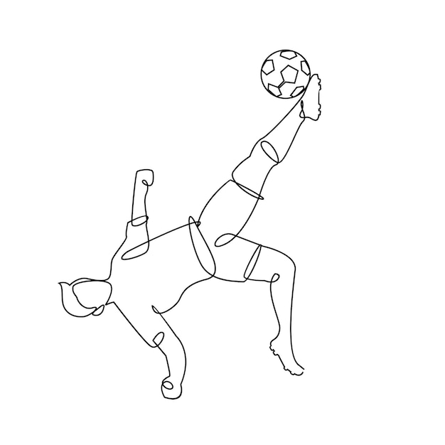 Continuous line Illustration football player kicks the ball