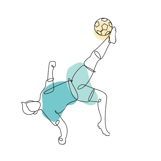 Continuous line Illustration football player kicks the ball